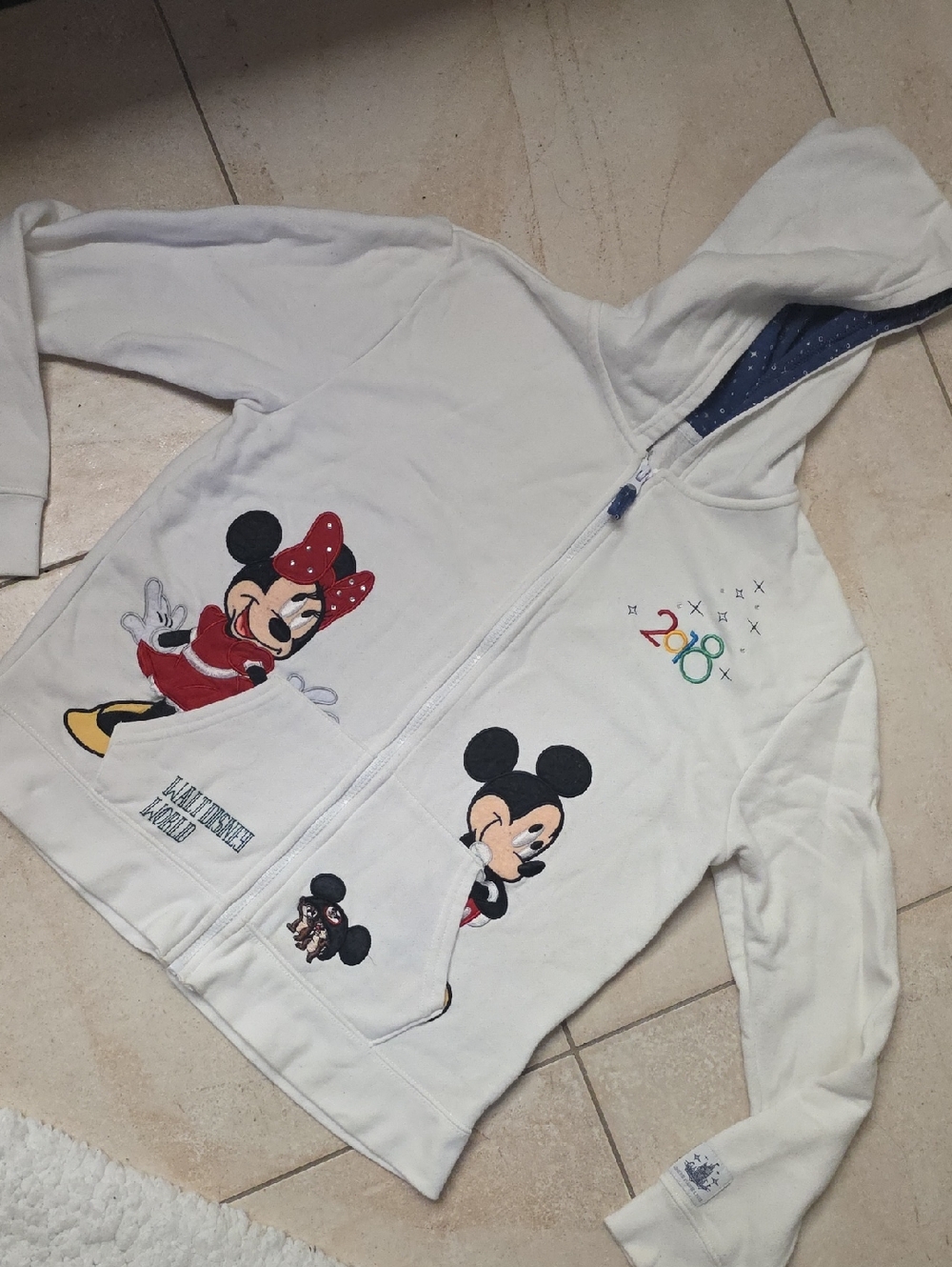 Disney White Kids Hooded Zip Sweatshirt with Mickey & Minnie Art